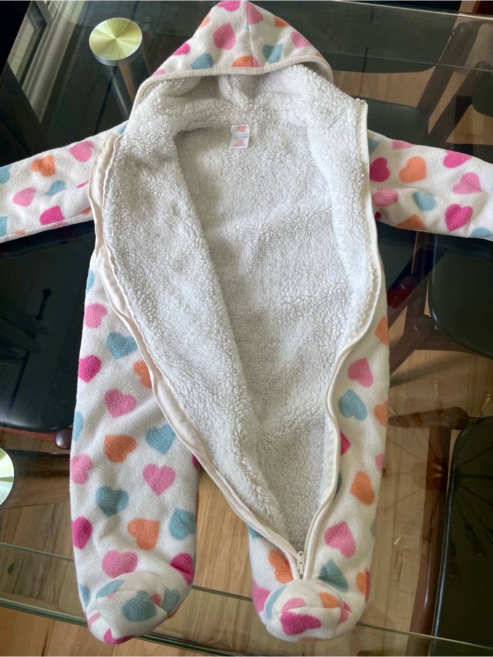 🩷 Like New Sherpa Thick Winter Footie Bunting Suit Snowsuit, 🩷🩵🧡 Hearts, Girl